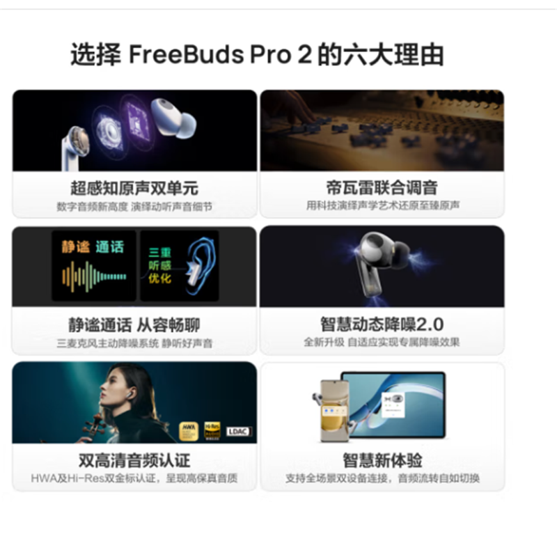 华为FreeBuds Pro 2 真无线蓝牙耳机 主动降噪入耳式游戏音乐耳机 通用苹果安卓手机 冰霜银高清大图