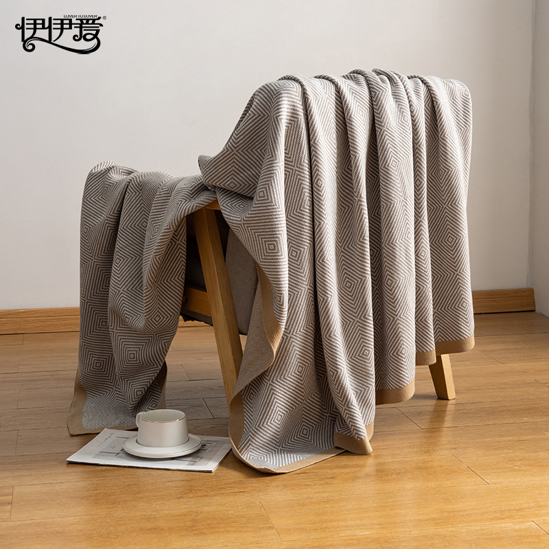 伊伊爱 晴纶针织回字纹休闲时尚毛毯盖毯航空毯 回字纹浅灰高清大图