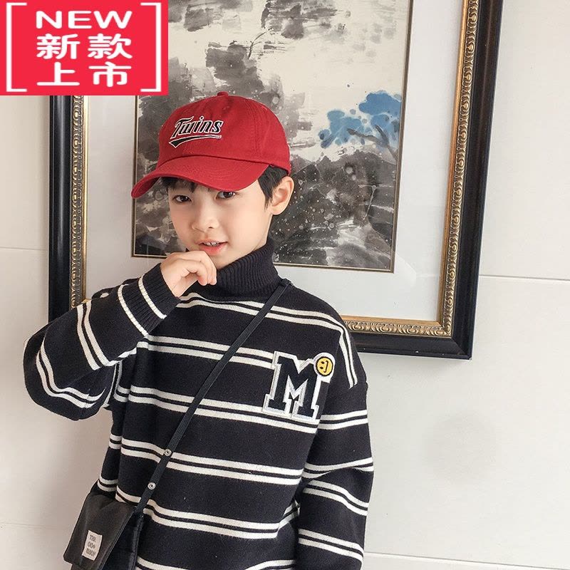 可莉允男童冬装儿童毛衣2022冬季新款条纹加厚保暖男孩高领针织打底衫衣图片