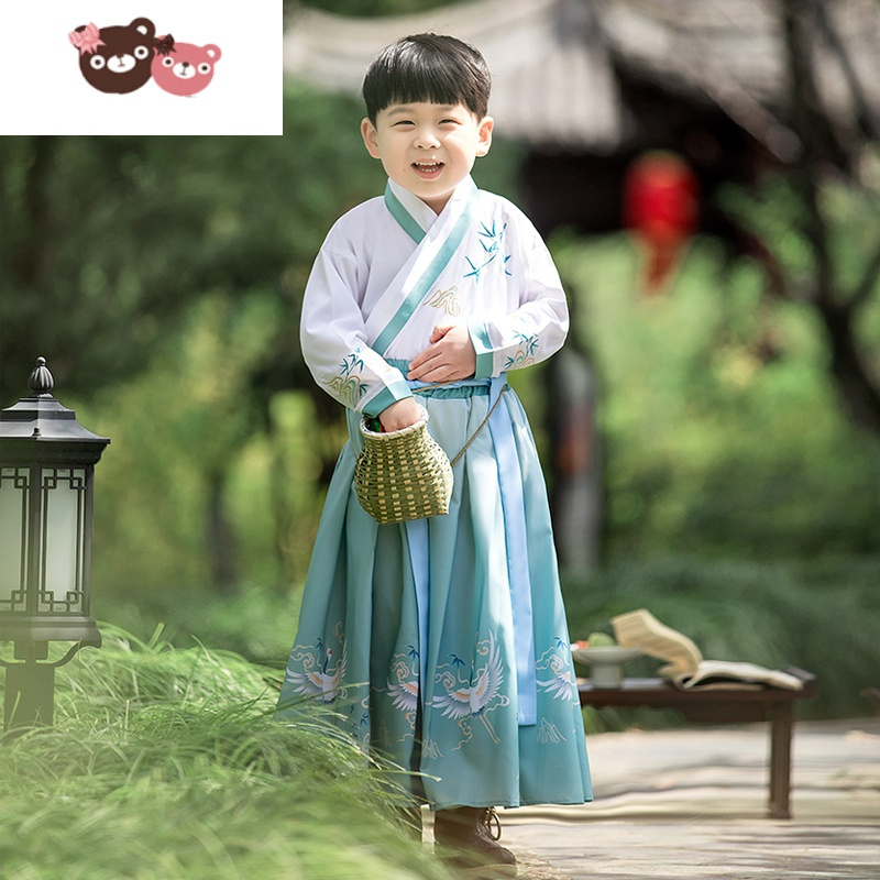 绿彩虹光儿童汉服男童夏装薄款中国风幼儿园男孩汉服国学服唐装原创