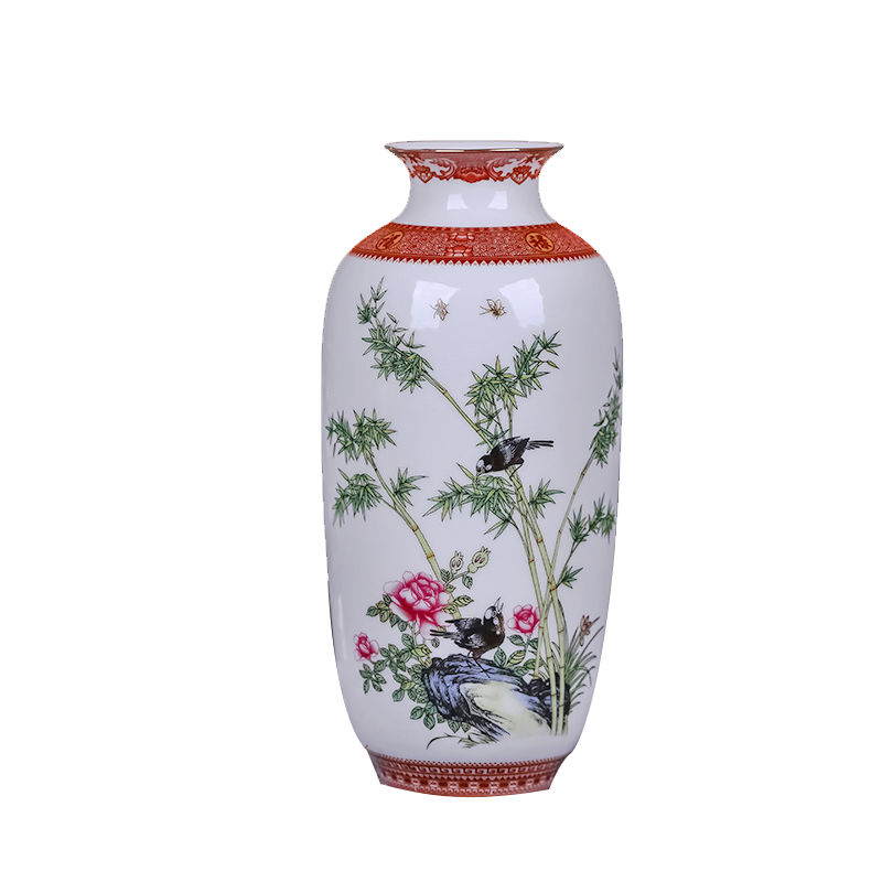 景德镇陶瓷器花瓶现代时尚家居花器客厅餐厅装饰工艺品花插摆件 竹报平安