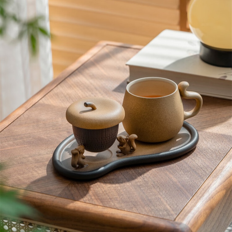 万仟堂陶瓷杯 举个栗子焦茶釉约290cc