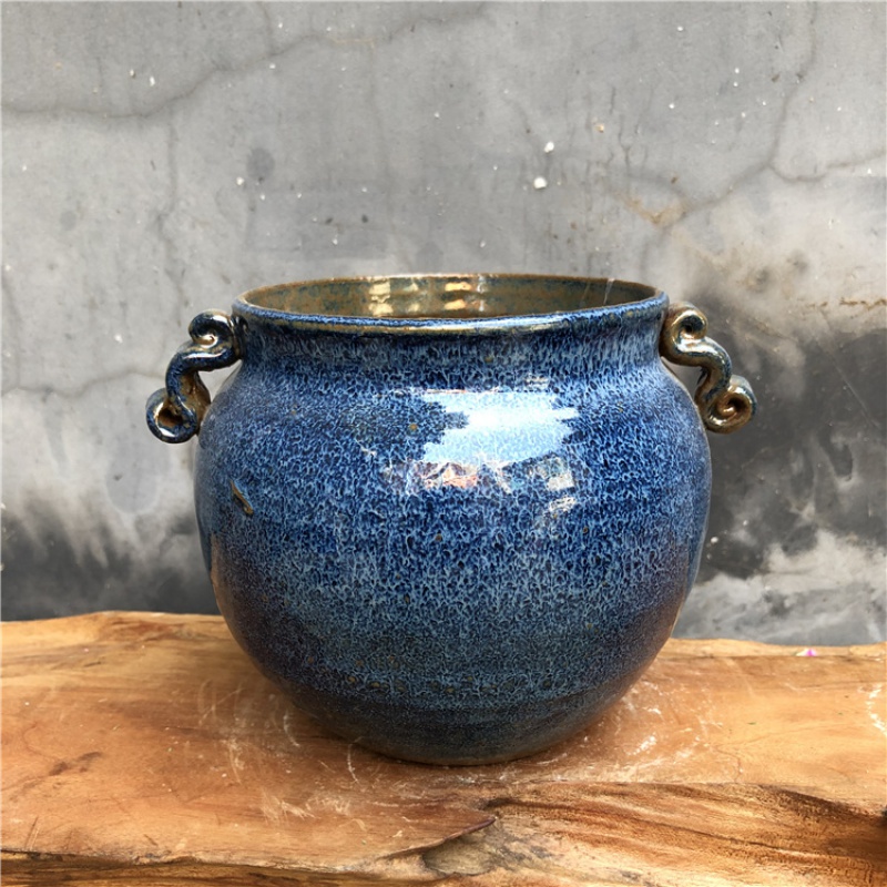 景德镇复古禅意陶瓷花瓶创意日式插花花器 茶室玄关花插摆件装饰 三维工匠 结晶蓝高清大图