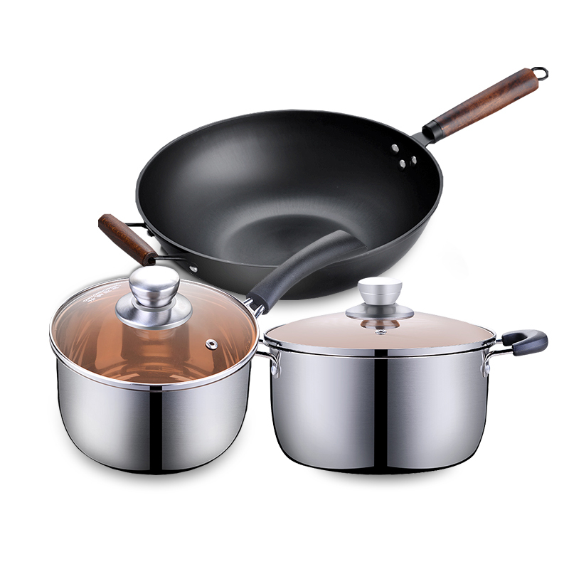 锅具套装组合炒锅三件套厨具厨房全套家用一套不粘锅电磁炉燃气用