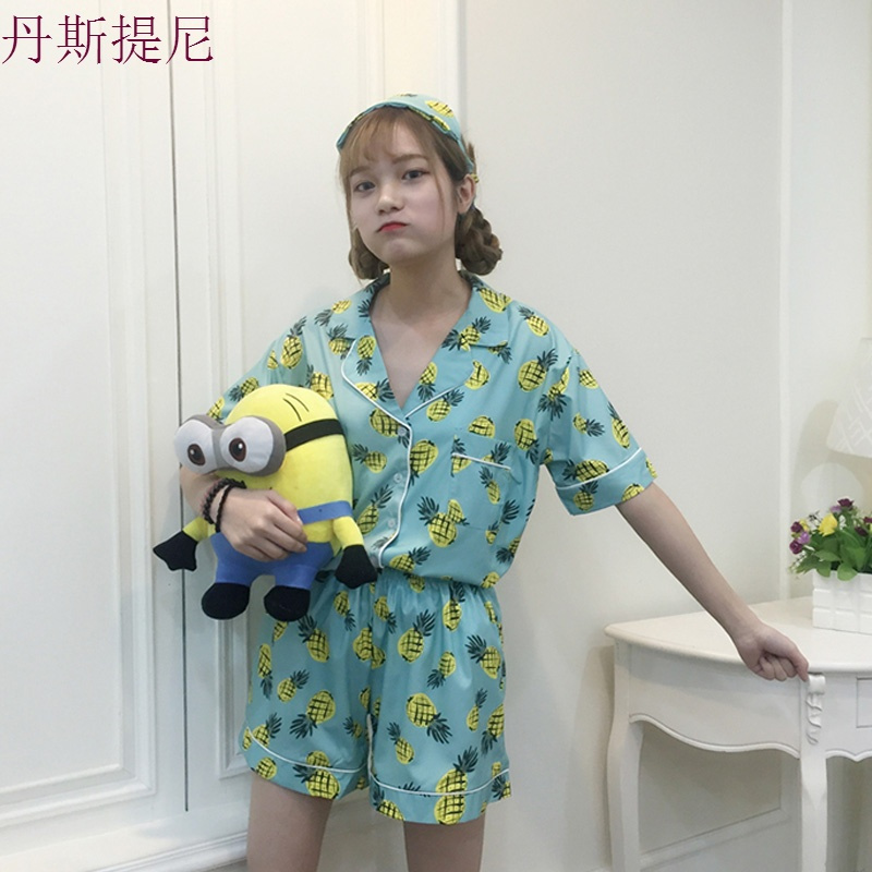秋装韩版条纹短袖睡衣+短裤套装百搭女士家居服学生休闲两件套潮