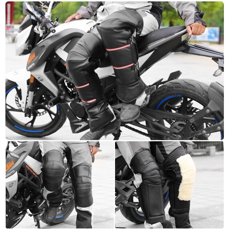 骑摩托车护膝四季保暖男女骑行电动车电瓶车防寒护腿真皮羊毛护具