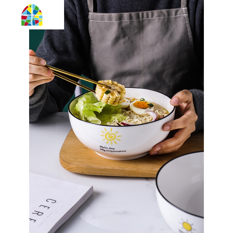 (拍一个发两个)网红ing风简约创意陶瓷家用6寸7寸汤碗 FENGHOU 7寸汤碗-黑线高清大图