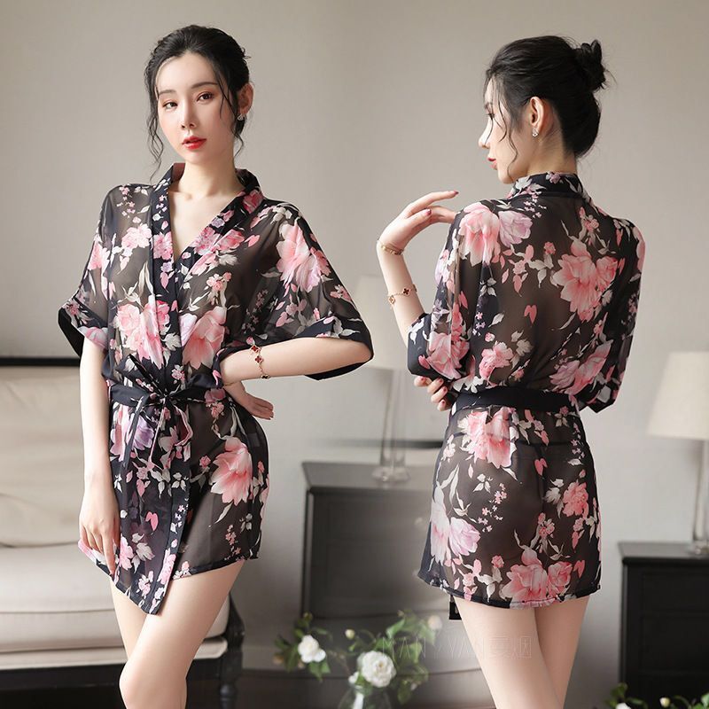 新款睡袍夏季薄款情趣激情骚睡裙透明挑逗冰丝性感睡衣女极度诱惑