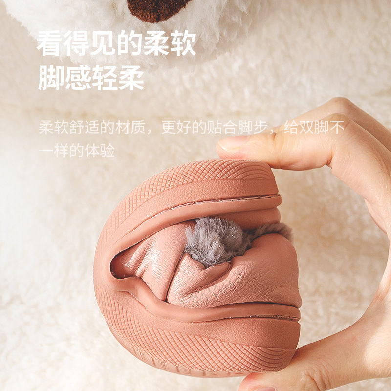 儿童拖鞋皮质PU防水防滑软底冬季保暖加厚男童女童棉鞋亲子高清大图