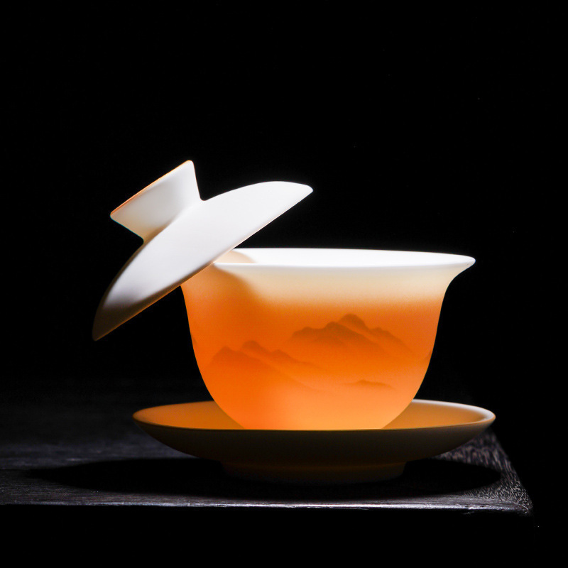 华普思高档轻奢德化羊脂玉陶瓷功夫茶具套装一整套盖碗茶壶年会伴手礼品 10头远山文旦壶马蹄杯套装高清大图