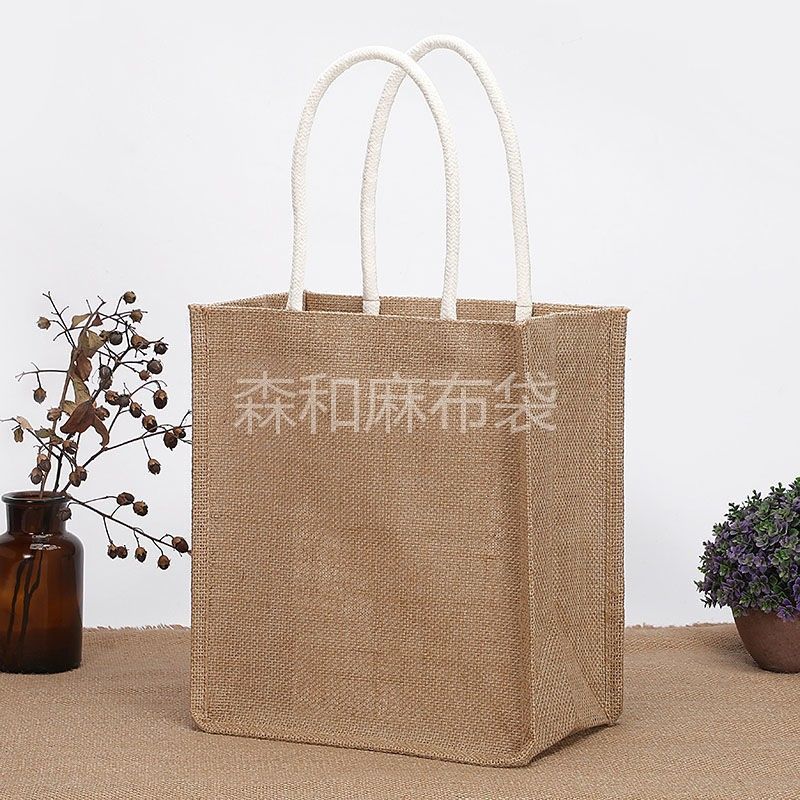 亚麻手提袋饭盒袋收纳袋防水麻布袋diy改造大容量环保购物袋|包芯提手中号(饭盒袋) 小熊/丝巾款