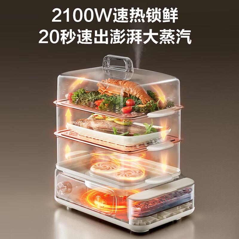 苏泊尔电蒸锅 24L三层大容量电热锅 家用多功能电蒸箱 加长蒸屉蒸鱼多用途锅ZN32FK995 25L高清大图