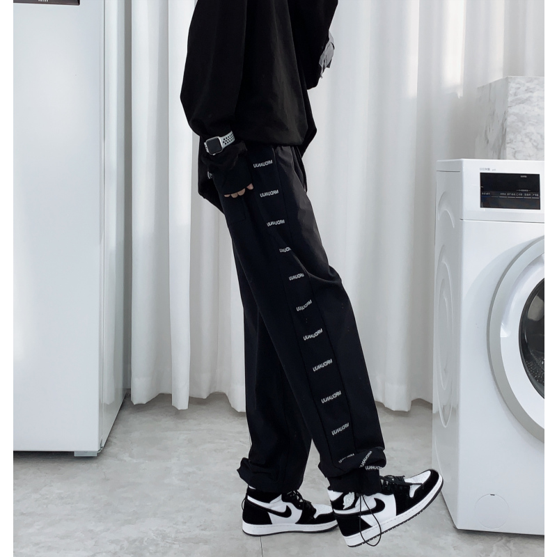 YUANSU短句先生 侧边字母印花休闲裤男潮韩版宽松卫裤九分运动束脚裤休闲裤