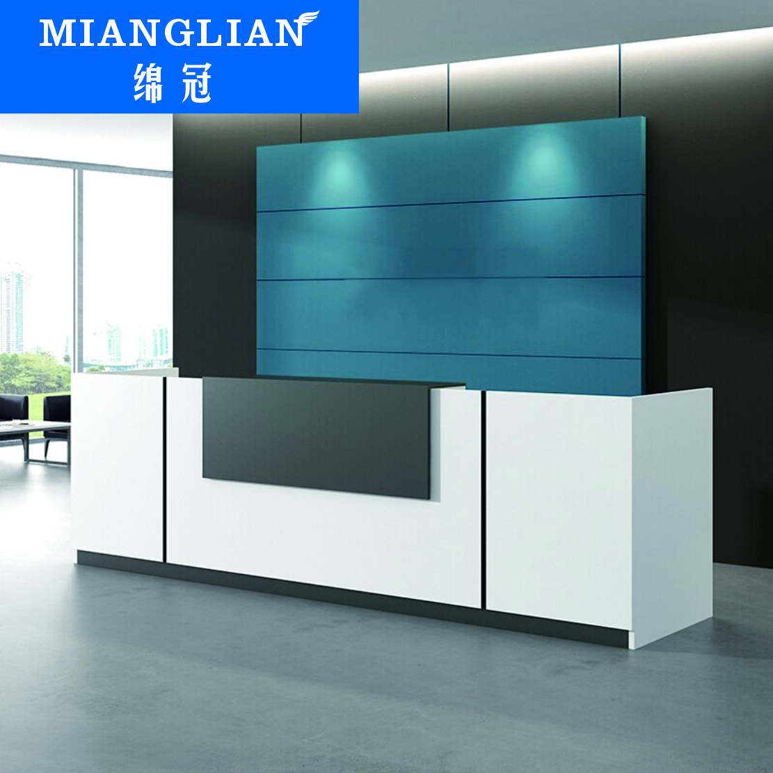 绵冠MIANGUAN前台接待台简约现代咨询迎宾收银台前台办公桌吧台办公室柜台 1800*600*1050