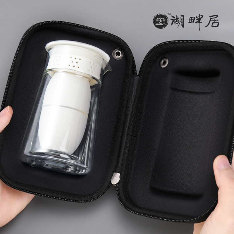 湖畔居 春茶龙井茶功夫茶茶具快客杯便携简易随身旅行玻璃泡茶宝一壶两杯 黑包高清大图