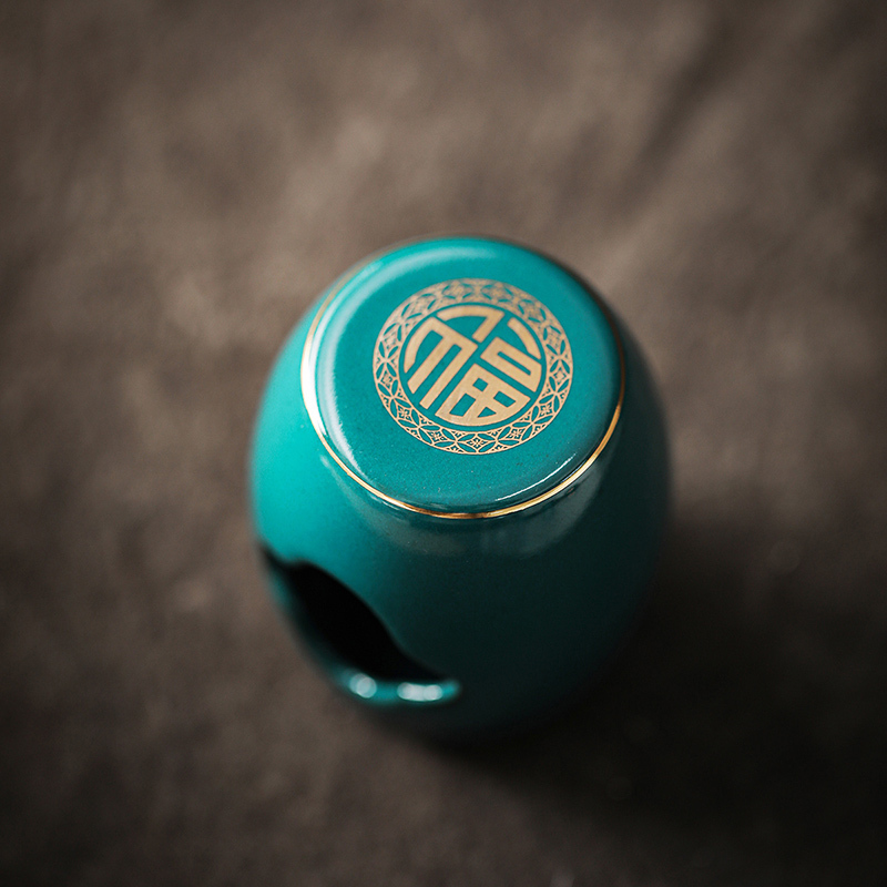 領藝 孔雀绿功夫茶具套装家用办公送礼高档皮盒中式陶瓷泡茶器 招财纳福孔雀绿13头皮盒礼盒装