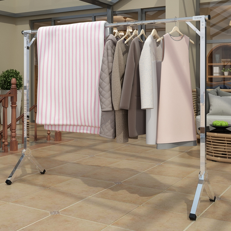 不锈钢落地折叠单杆式晾衣架手逗卧室内挂衣阳台宿舍晒被子家用凉衣杆