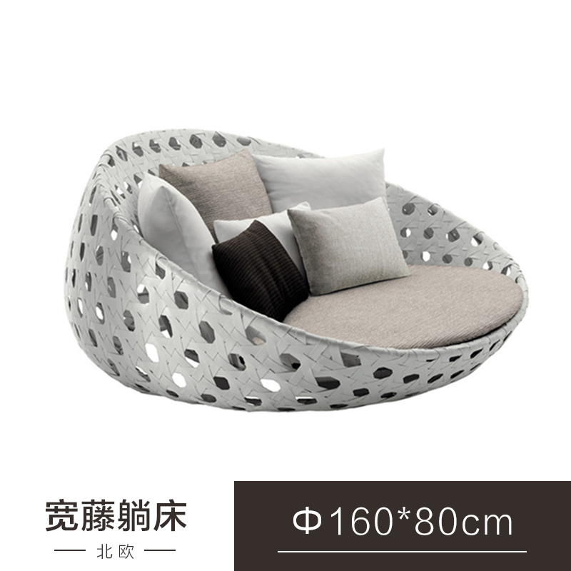 森美人户外躺床躺椅藤编室外露天游泳池创意藤椅藤沙发酒店高端躺床定制 160宽藤躺床