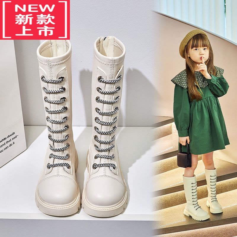 可莉允女童鞋儿童靴子2022冬新款英伦风长筒靴女孩时尚马丁靴女孩高筒靴图片