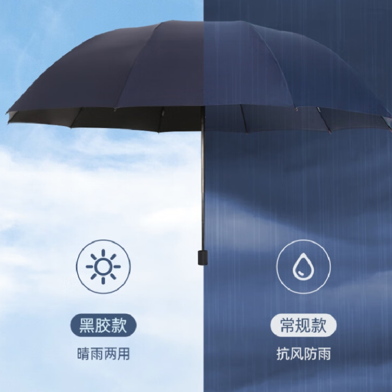 天堂伞 超大76cm*10骨加固碰击布三折晴雨伞33212E碰