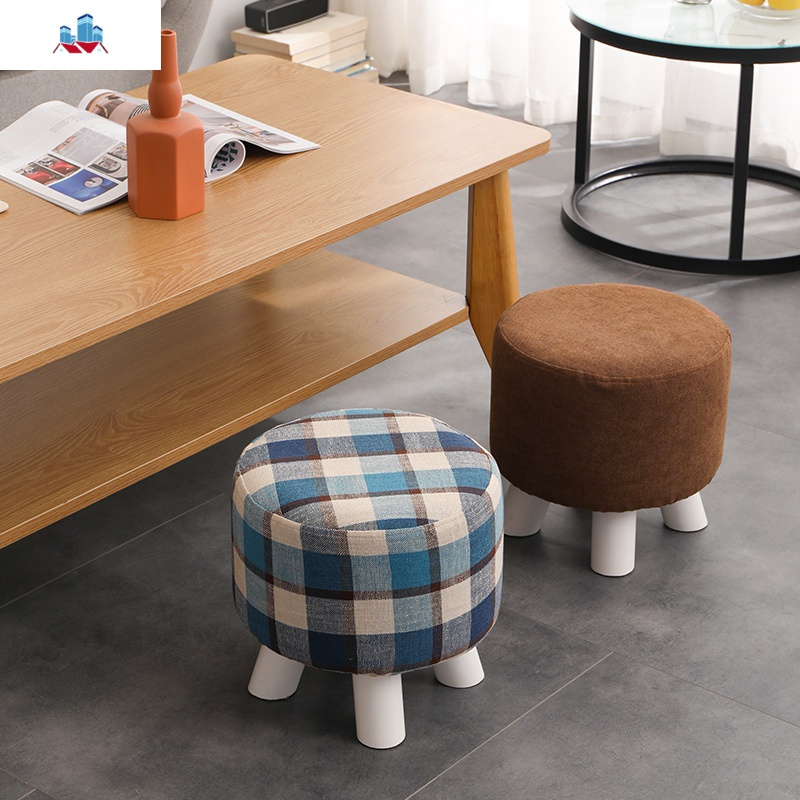 布艺圆凳实木小凳子家用创意多功能小板凳网红沙发凳垫脚凳小木凳泰