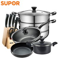 苏泊尔(SUPOR)厨房锅具套装十件套 套装TP1617K+利刃系列六件套T0824-2+26cm蒸锅EZ26BS05