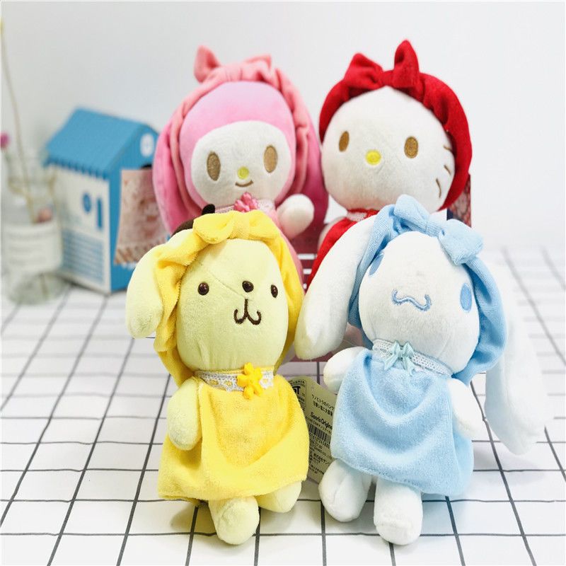 日本人气可爱卡通小白狗海洋大耳玉桂狗围巾毛绒玩具公仔玩偶摆件