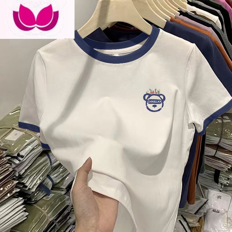 七斓插肩短袖夏季新款拼接撞色t恤女宽松小众设计感洋气上衣ins潮高清大图