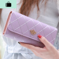 新款女士钱包女长款日韩多功能菱格皇冠搭扣皮夹钱夹大容量手机包NEWLAKE 皇冠-紫色