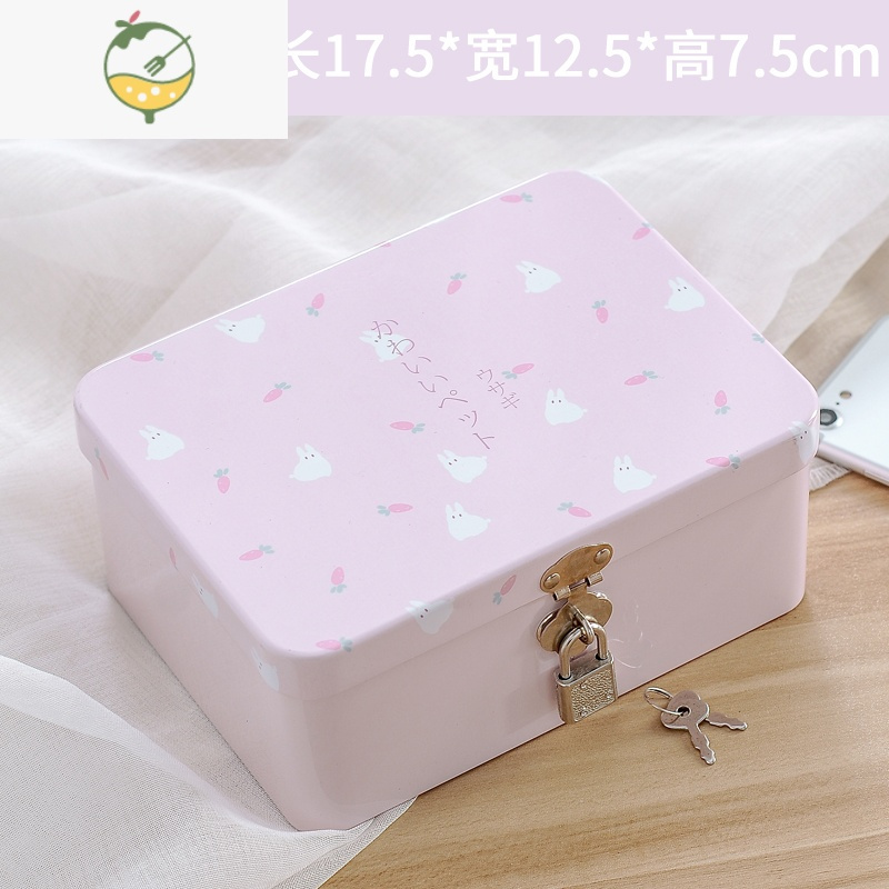 YICHENG创意密码带锁收纳盒马口铁盒子桌面收纳整理储物盒小箱子化妆品盒饰品盒