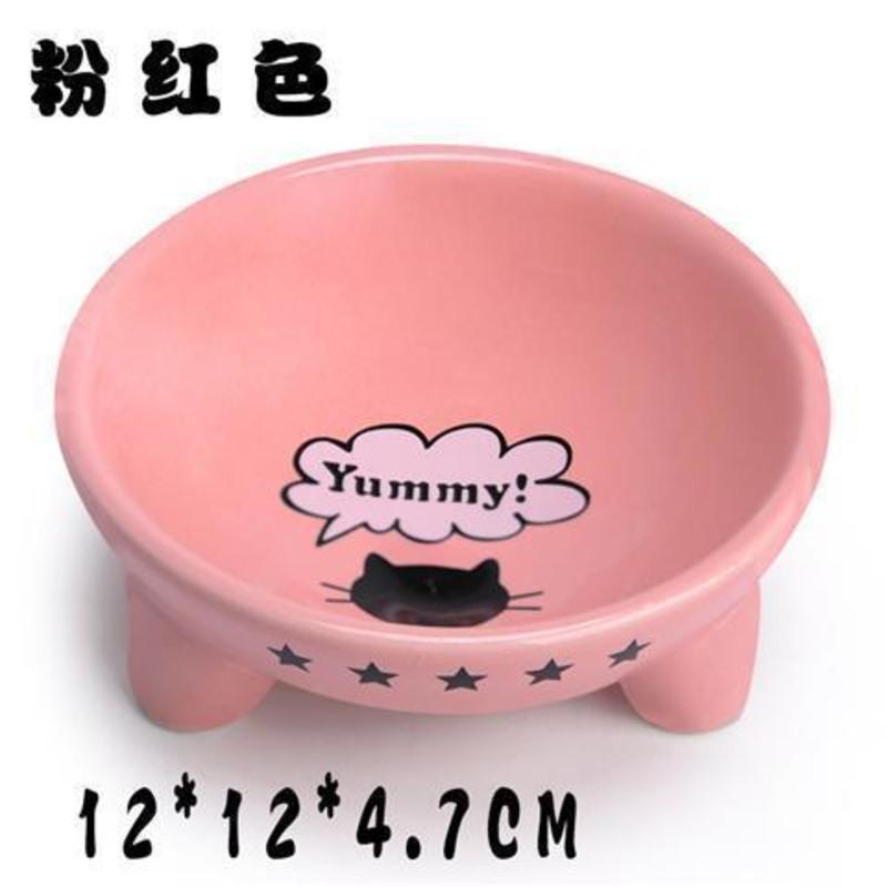 三足粉红(1个) 12*12*4.7cm 宠物猫碗狗碗三足圆形陶瓷猫食盆小狗泰迪猫咪狗狗喝水碗狗盆