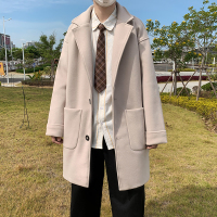 BaLuoShang中长款毛呢外套男港风休闲纯色时尚简约青少年痞帅气宽松呢子大衣风衣