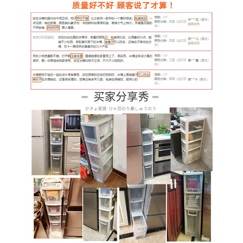 多功能带米桶柜厨房抽屉式夹缝收纳柜储物柜收纳箱夹缝冰箱置物柜 三维工匠高清大图