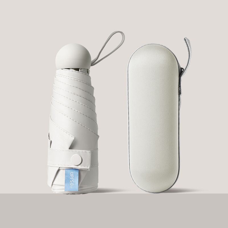 五折太阳伞女防紫外线遮阳晴雨两用折叠便携小巧迷你胶囊雨伞 【霜云白】加厚黑胶迷你6骨加盒子#