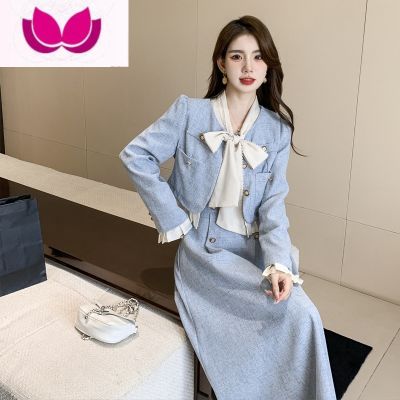 七斓小香风名媛气质短款西装时尚套装女高腰中长款半身裙套装 外套+半裙 XL