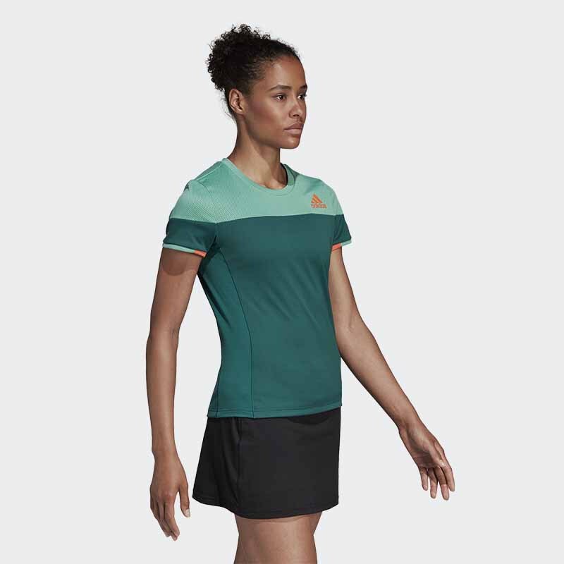 阿迪达斯 (adidas)春夏羽毛球短袖男女款圆领T恤休闲运动短袖针织速干透气情侣款运动短袖 女款绿色短袖CW707