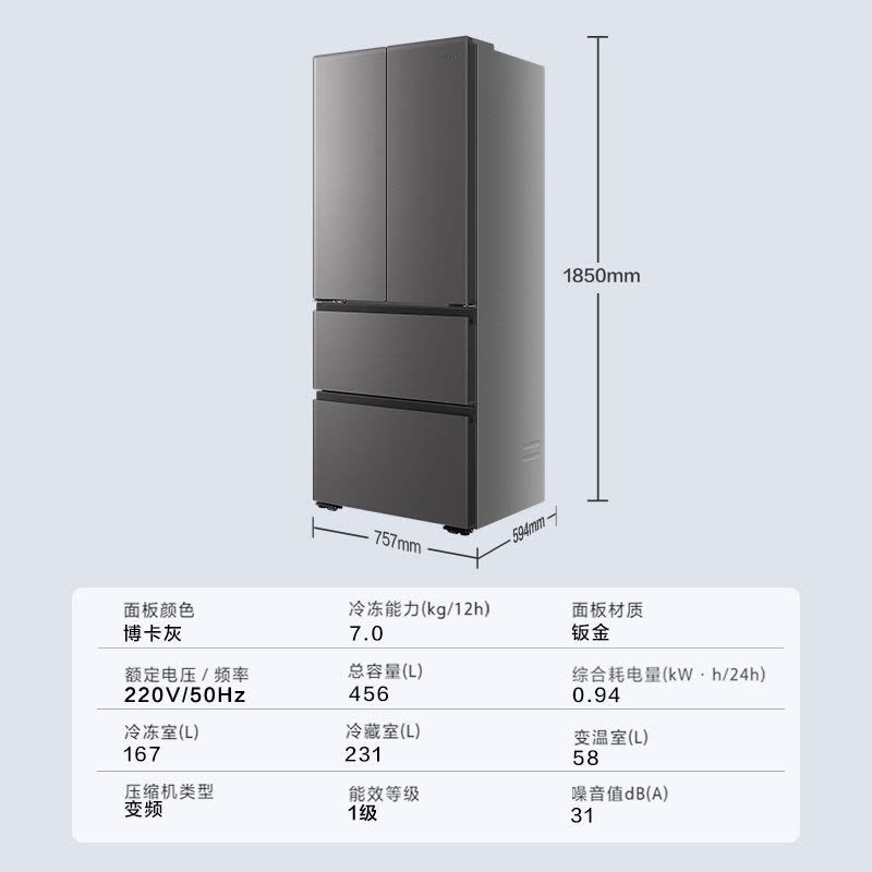 海尔(Haier)小红花系列456升法式多门冰箱整机超薄594mm 冷藏冷冻双杀菌 BCD-456WGHFDEDB7U1图片