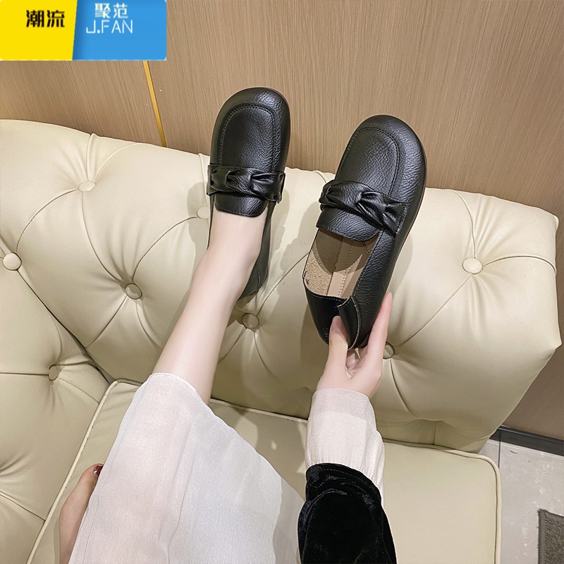 聚范平底单鞋女2024年夏季新款一脚蹬豆豆鞋浅口软底软皮裙子鞋子圆头高清大图