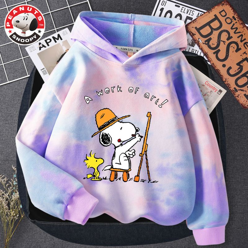 史努比(SNOOPY)儿童卫衣男女春秋款韩版扎染中大童时尚休闲小孩上衣扎染连帽卫衣