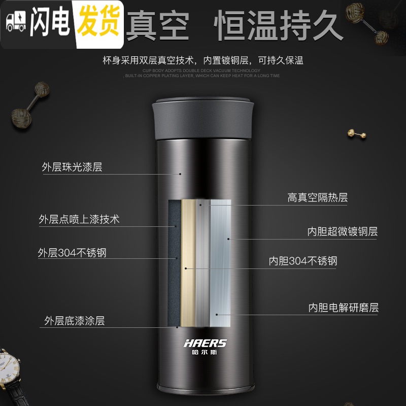 三维工匠304不锈钢保温杯ins男女简约清新商务泡茶杯学生便携水杯子 宫廷红高清大图