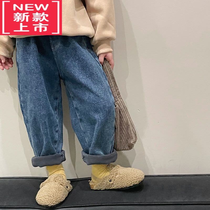 可莉允冬季保暖童裤子韩版百搭儿童加绒加厚牛仔裤男女童一体绒休闲长裤保暖裤图片