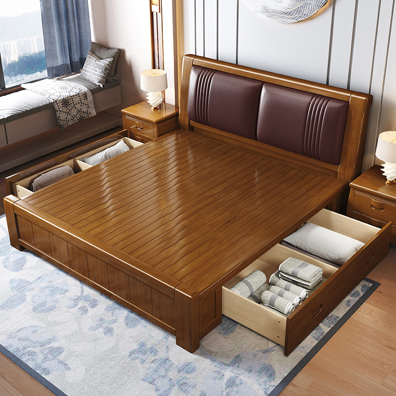 臻远ZY-SMC-159 现代简约实木床双人床 1.8米抽屉高箱