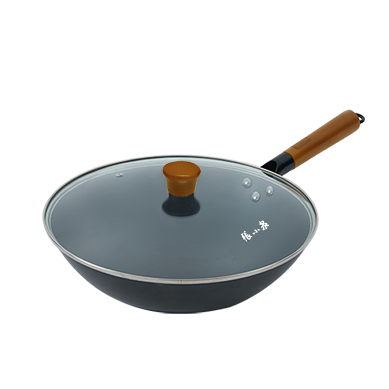 张小泉家味圆底铁锅(带盖)