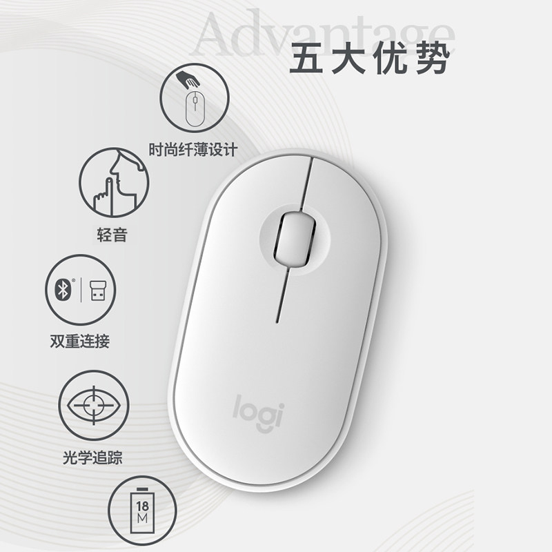 罗技(Logitech) LOGITECH PEBBLE无线鼠标-品月蓝高清大图