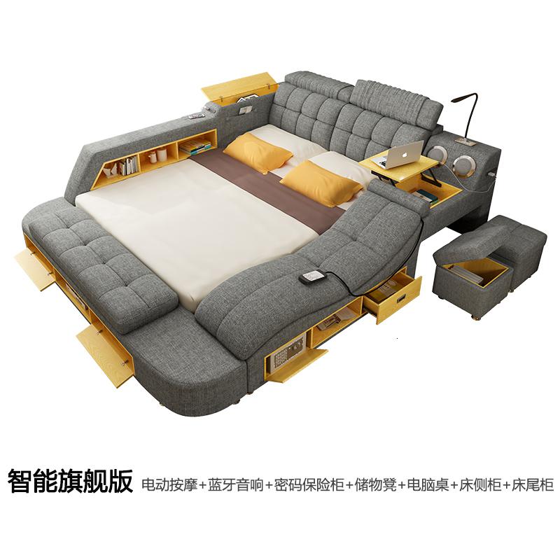榻榻米床主卧现代简约智能按摩1.8双人床卧室多功能布艺床可拆洗 智能旗舰版（不带床垫）1500mm*2000mm组装式架子床