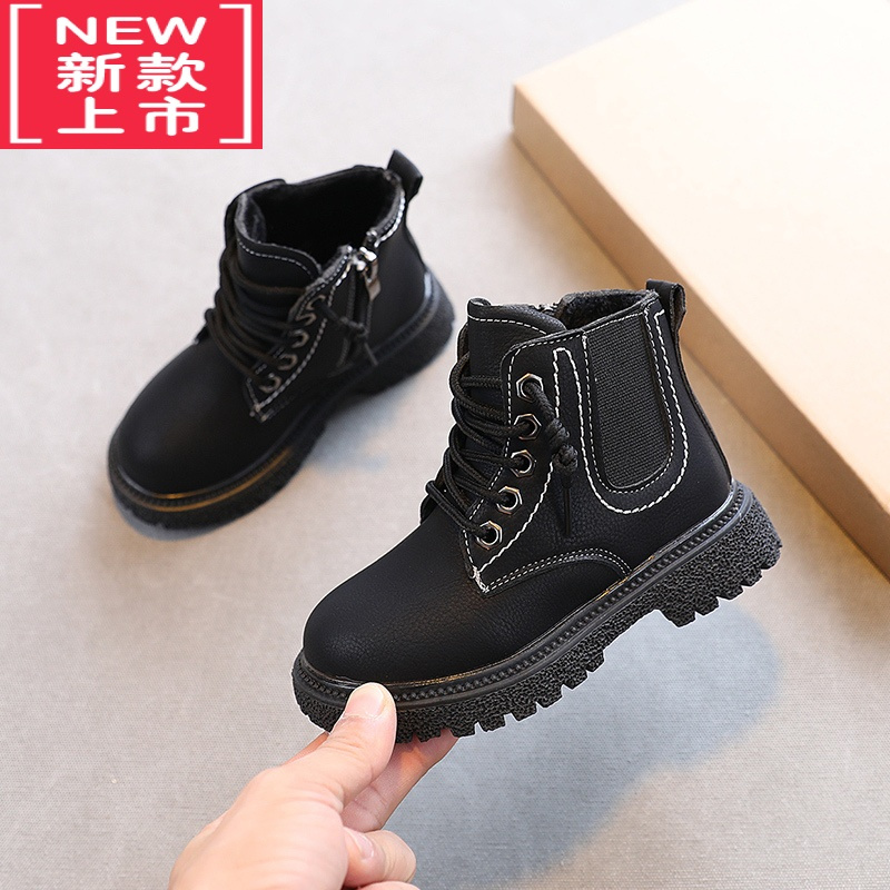 可莉允男童鞋马丁靴2021年秋冬季新款女童二棉冬鞋皮靴加绒短靴儿童靴子