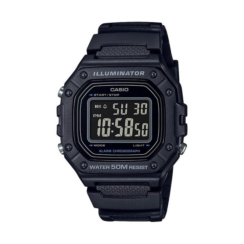 Casio 男表 男士黑色树脂数字手表 防水计时功能时尚休闲款 送男友