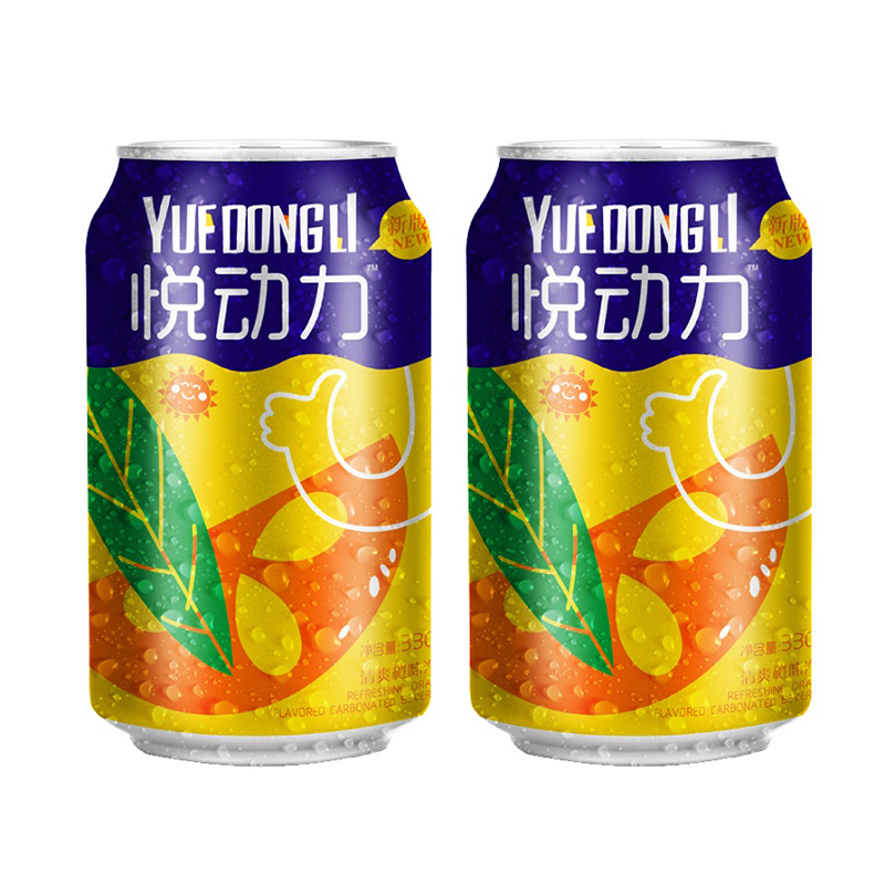 悦动力 清爽橙味 果味汽水饮料 330ml*24罐 整箱装