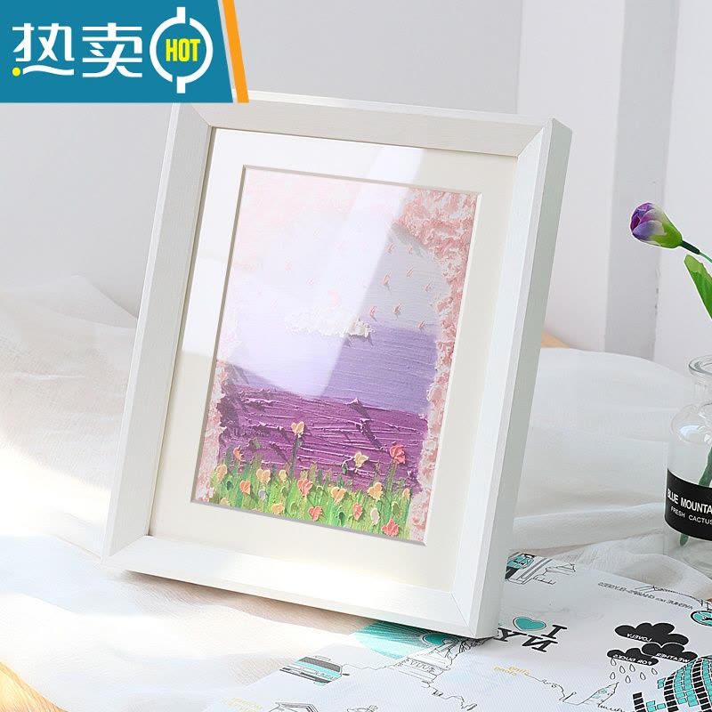 敬平实木正方形油画棒画框装裱油画作品框a5摆件迷你装饰小相框摆台 乳白色 A4[内径21*29.7]挂摆[不含卡纸]图片