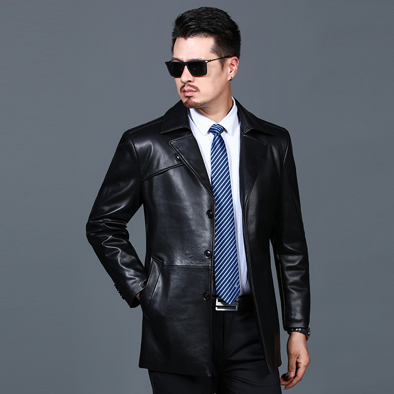 海宁山羊皮真皮西装专柜正品羊皮西服真皮皮衣男装春秋季真皮西装三粒